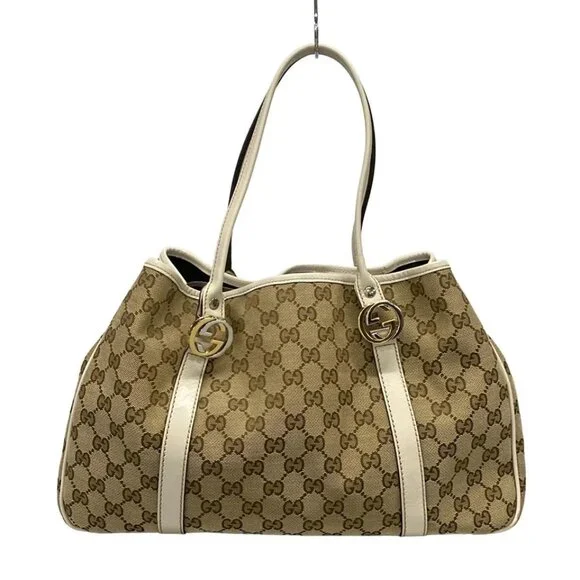 GUCCI GG Twins, GG Pattern Beige Dark Brown White Jacquard Leather -506-060625